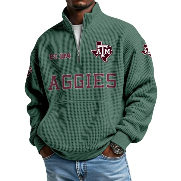 Texas A&M Aggies Men’s Quarter Zip Pullover Sweatshirt Waffle Knit Pocket