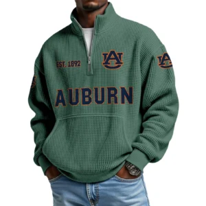 Auburn Tigers Men’s Quarter Zip Pullover Sweatshirt Waffle Knit Pocket