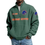 Boise State Broncos Men’s Quarter Zip Pullover Sweatshirt Waffle Knit Pocket