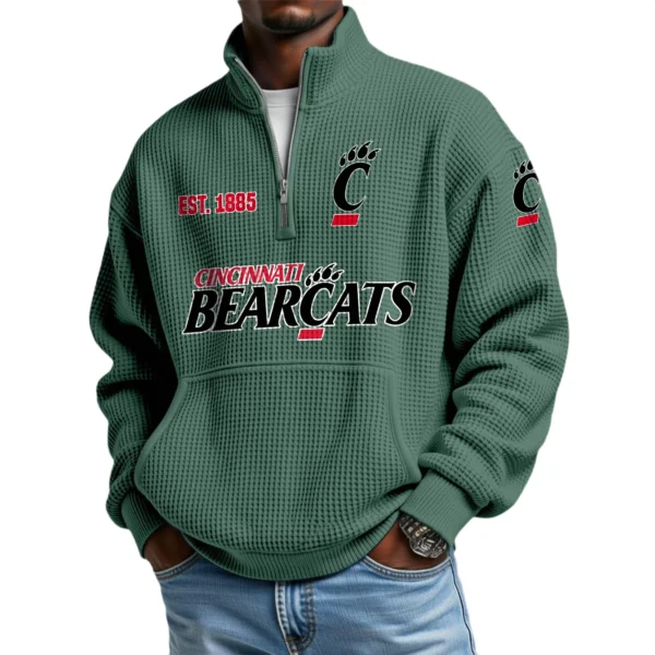 Cincinnati Bearcats Men’s Quarter Zip Pullover Sweatshirt Waffle Knit Pocket