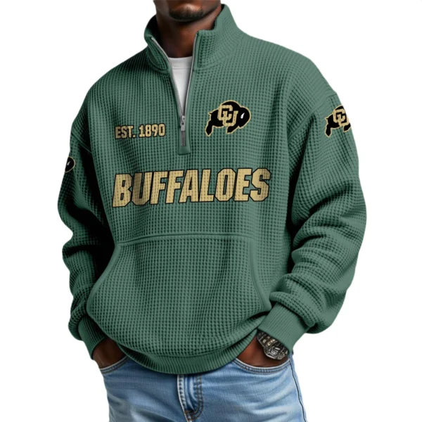 Colorado Buffaloes Men’s Quarter Zip Pullover Sweatshirt Waffle Knit Pocket