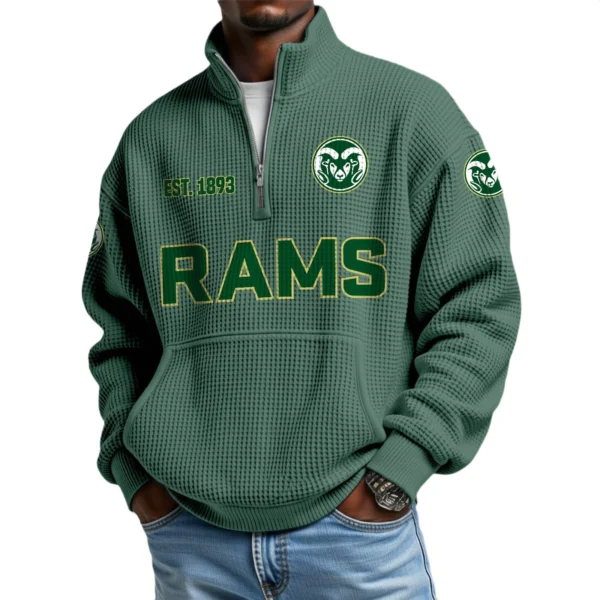 Colorado State Rams Men’s Quarter Zip Pullover Sweatshirt Waffle Knit Pocket