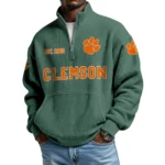Clemson Tigers Men’s Quarter Zip Pullover Sweatshirt Waffle Knit Pocket