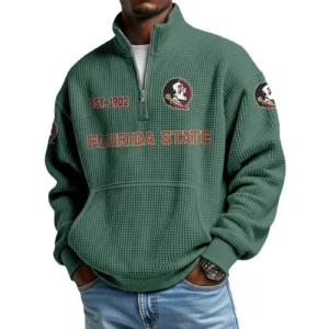 Florida State Seminoles Men’s Quarter Zip Pullover Sweatshirt Waffle Knit Pocket