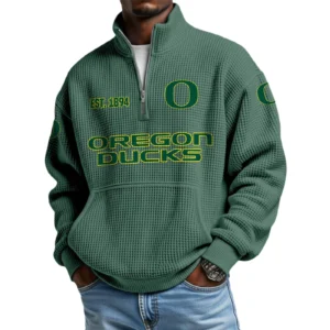 Oregon Ducks Men’s Quarter Zip Pullover Sweatshirt Waffle Knit Pocket