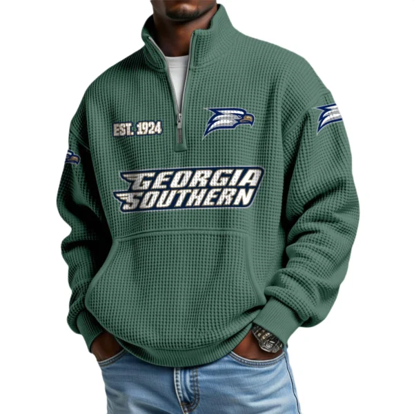Georgia Southern Eagles Men’s Quarter Zip Pullover Sweatshirt Waffle Knit Pocket