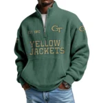 Georgia Tech Yellow Jackets Men’s Quarter Zip Pullover Sweatshirt Waffle Knit Pocket