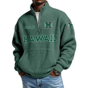 Hawaii Rainbow Warriors Men’s Quarter Zip Pullover Sweatshirt Waffle Knit Pocket