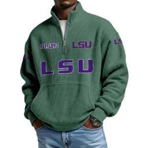 LSU Tigers Men’s Quarter Zip Pullover Sweatshirt Waffle Knit Pocket