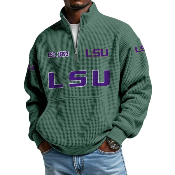 LSU Tigers Men’s Quarter Zip Pullover Sweatshirt Waffle Knit Pocket