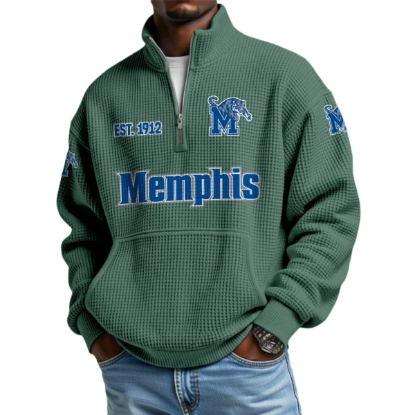Memphis Tigers Men’s Quarter Zip Pullover Sweatshirt Waffle Knit Pocket