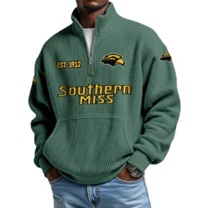 Southern Miss Golden Eagles Men’s Quarter Zip Pullover Sweatshirt Waffle Knit Pocket