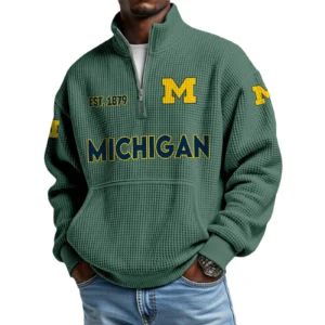 Michigan Wolverines Men’s Quarter Zip Pullover Sweatshirt Waffle Knit Pocket