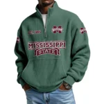 Mississippi State Bulldogs Men’s Quarter Zip Pullover Sweatshirt Waffle Knit Pocket
