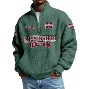 Mississippi State Bulldogs Men’s Quarter Zip Pullover Sweatshirt Waffle Knit Pocket