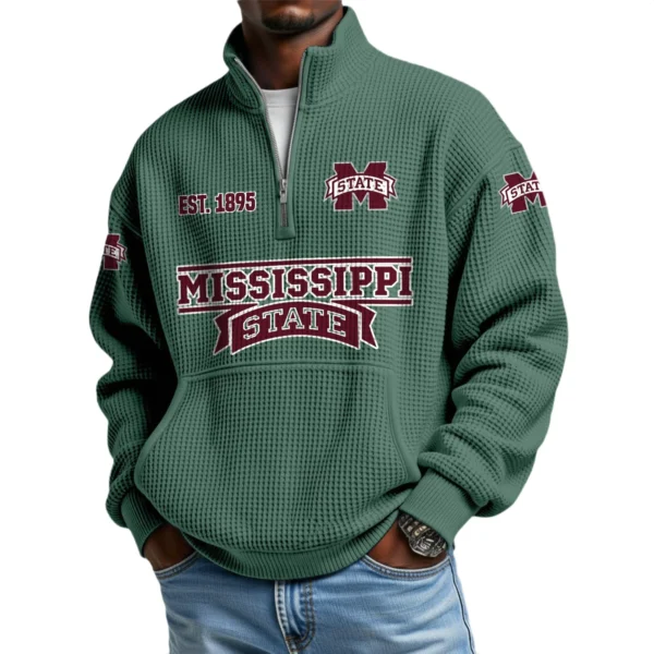 Mississippi State Bulldogs Men’s Quarter Zip Pullover Sweatshirt Waffle Knit Pocket