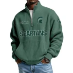 Michigan State Spartans Men’s Quarter Zip Pullover Sweatshirt Waffle Knit Pocket
