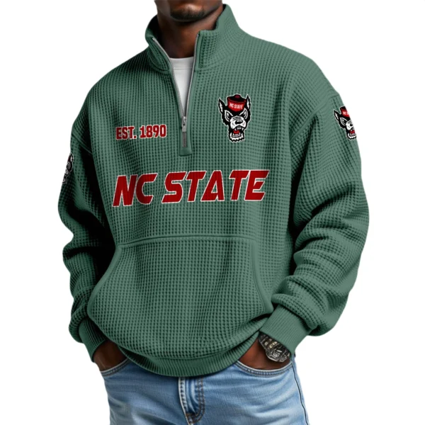 NC State Wolfpack Men’s Quarter Zip Pullover Sweatshirt Waffle Knit Pocket