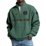 Notre Dame Fighting Irish Men’s Quarter Zip Pullover Sweatshirt Waffle Knit Pocket