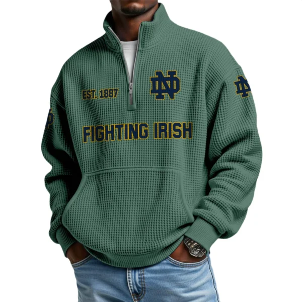 Notre Dame Fighting Irish Men’s Quarter Zip Pullover Sweatshirt Waffle Knit Pocket