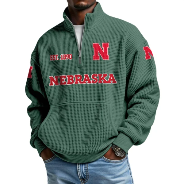 Nebraska Cornhuskers Men’s Quarter Zip Pullover Sweatshirt Waffle Knit Pocket