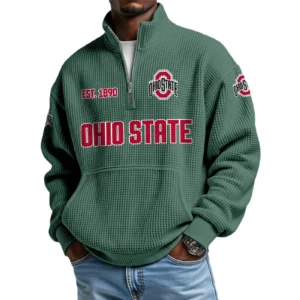 Ohio State Buckeyes Men’s Quarter Zip Pullover Sweatshirt Waffle Knit Pocket