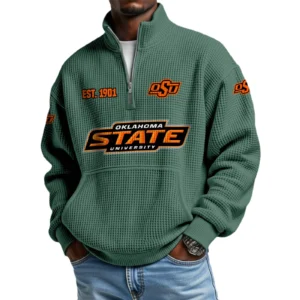 Oklahoma State Cowboys Men’s Quarter Zip Pullover Sweatshirt Waffle Knit Pocket