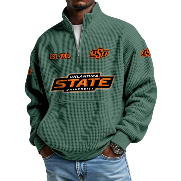 Oklahoma State Cowboys Men’s Quarter Zip Pullover Sweatshirt Waffle Knit Pocket