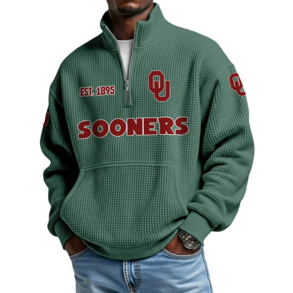 Oklahoma Sooners Men’s Quarter Zip Pullover Sweatshirt Waffle Knit Pocket