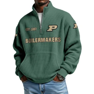 Purdue Boilermakers Men’s Quarter Zip Pullover Sweatshirt Waffle Knit Pocket