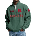 Rutgers Scarlet Knights Men’s Quarter Zip Pullover Sweatshirt Waffle Knit Pocket