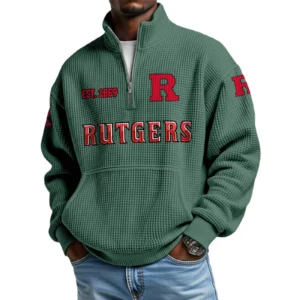 Rutgers Scarlet Knights Men’s Quarter Zip Pullover Sweatshirt Waffle Knit Pocket