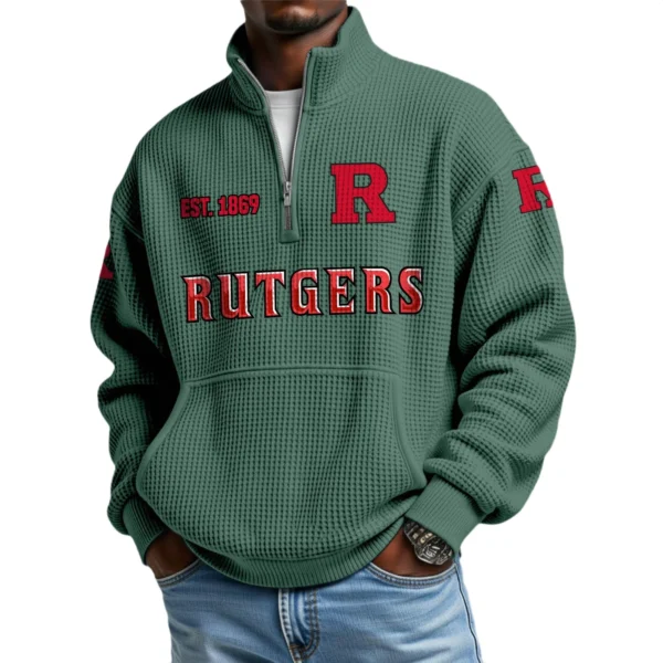 Rutgers Scarlet Knights Men’s Quarter Zip Pullover Sweatshirt Waffle Knit Pocket