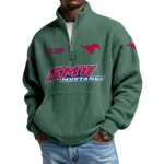 SMU Mustangs Men’s Quarter Zip Pullover Sweatshirt Waffle Knit Pocket