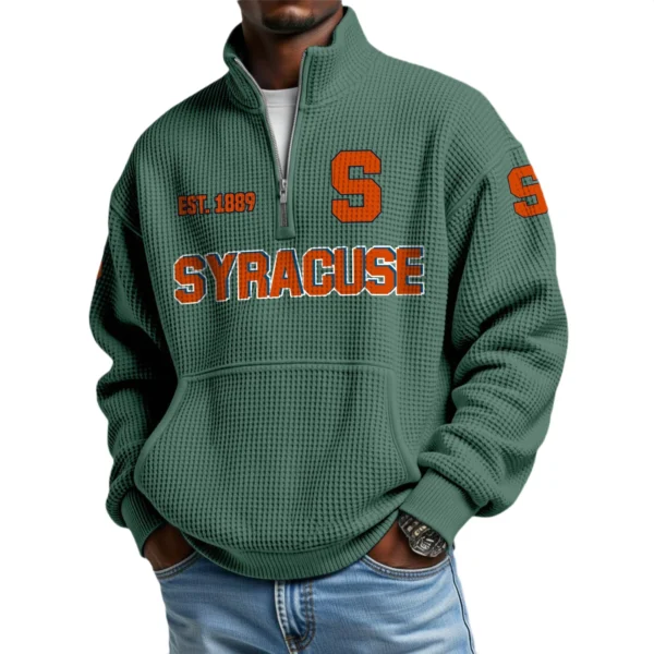 Syracuse Orange Men’s Quarter Zip Pullover Sweatshirt Waffle Knit Pocket