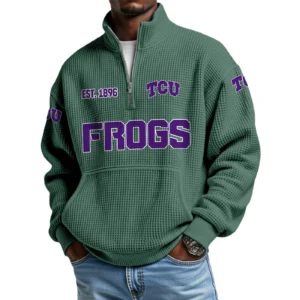 TCU Horned Frogs Men’s Quarter Zip Pullover Sweatshirt Waffle Knit Pocket