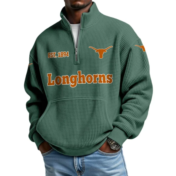 Texas Longhorns Men’s Quarter Zip Pullover Sweatshirt Waffle Knit Pocket