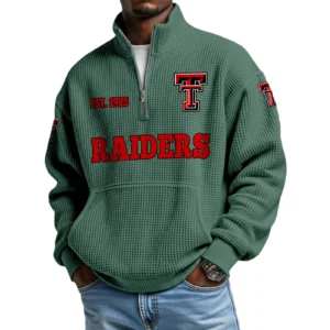 Texas Tech Red Raiders Men’s Quarter Zip Pullover Sweatshirt Waffle Knit Pocket