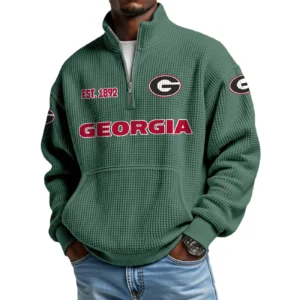 Georgia Bulldogs Men’s Quarter Zip Pullover Sweatshirt Waffle Knit Pocket