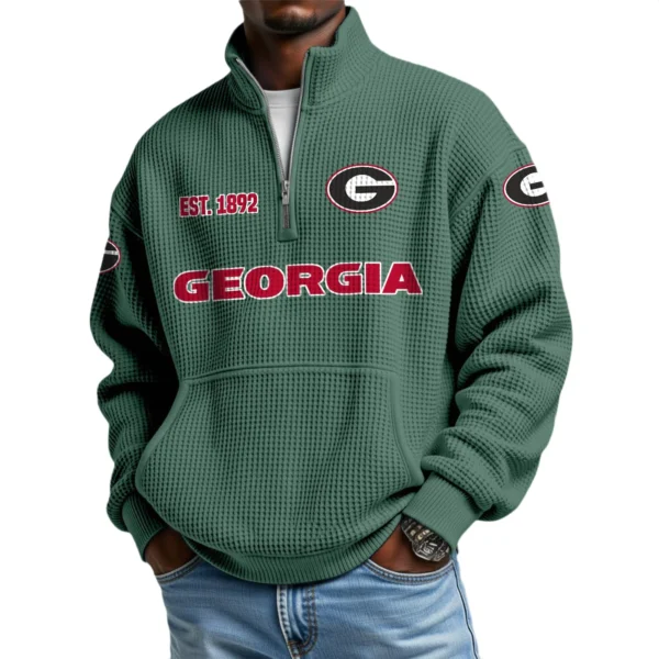 Georgia Bulldogs Men’s Quarter Zip Pullover Sweatshirt Waffle Knit Pocket