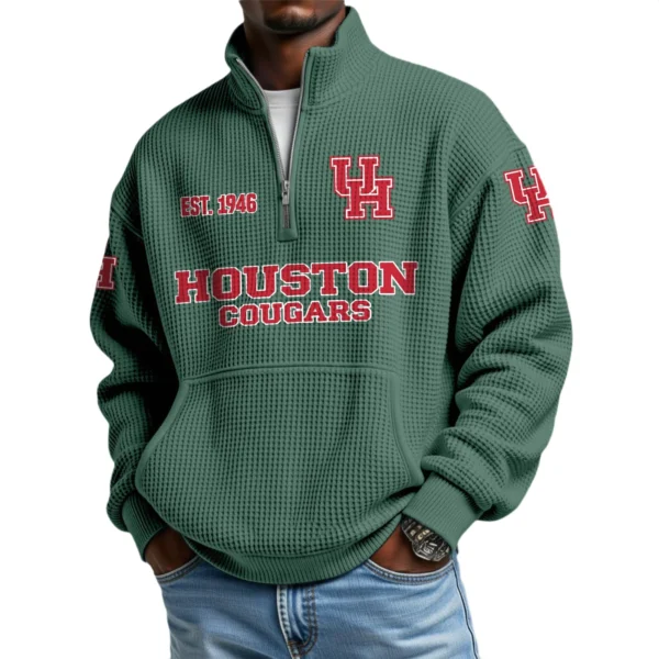 Houston Cougars Men’s Quarter Zip Pullover Sweatshirt Waffle Knit Pocket