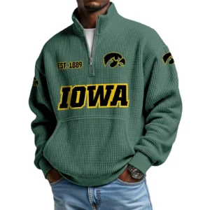 Iowa Hawkeyes Men’s Quarter Zip Pullover Sweatshirt Waffle Knit Pocket
