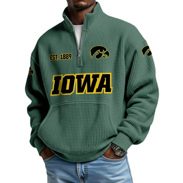 Iowa Hawkeyes Men’s Quarter Zip Pullover Sweatshirt Waffle Knit Pocket