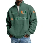 Miami Hurricanes Men’s Quarter Zip Pullover Sweatshirt Waffle Knit Pocket