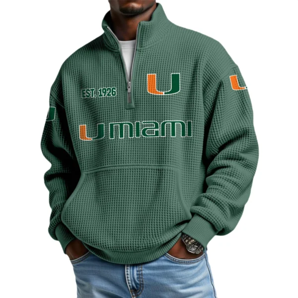 Miami Hurricanes Men’s Quarter Zip Pullover Sweatshirt Waffle Knit Pocket
