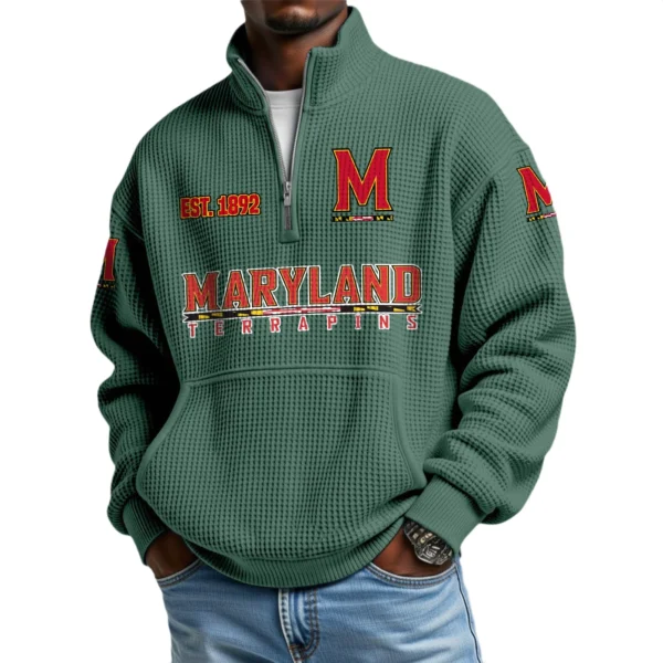Maryland Terrapins Men’s Quarter Zip Pullover Sweatshirt Waffle Knit Pocket