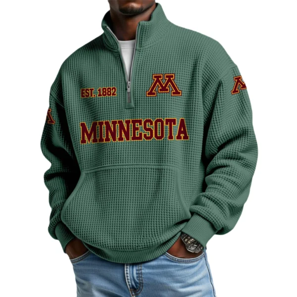 Minnesota Golden Gophers Men’s Quarter Zip Pullover Sweatshirt Waffle Knit Pocket