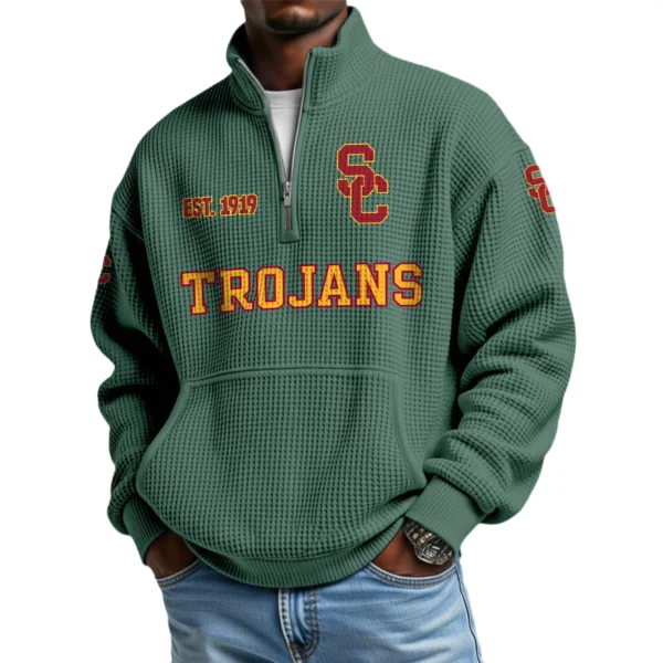 USC Trojans Men’s Quarter Zip Pullover Sweatshirt Waffle Knit Pocket