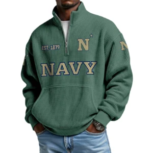 Navy Midshipmen Men’s Quarter Zip Pullover Sweatshirt Waffle Knit Pocket