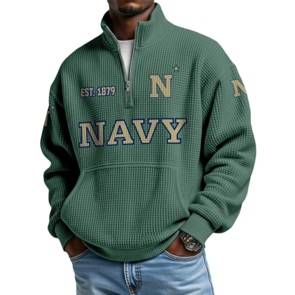 Navy Midshipmen Men’s Quarter Zip Pullover Sweatshirt Waffle Knit Pocket